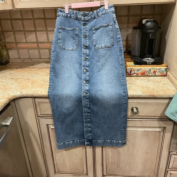 Anthropologie Pilcro Denim Buttondown Pencil Skirt Mini Maxi Stretch Slim Fit - Picture 6 of 7